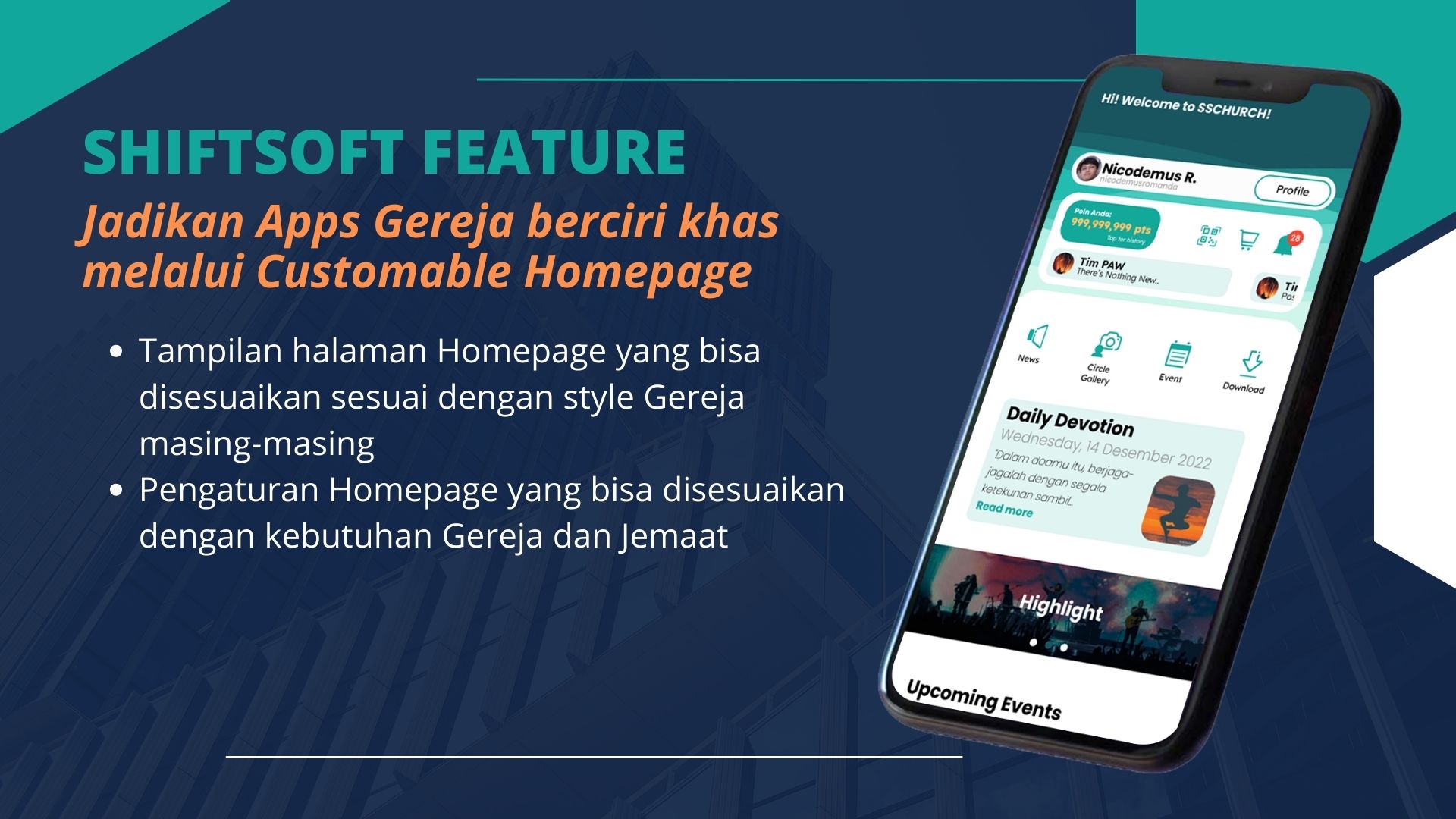 Jadikan Apps Gereja berciri khas melalui Customable Homepage