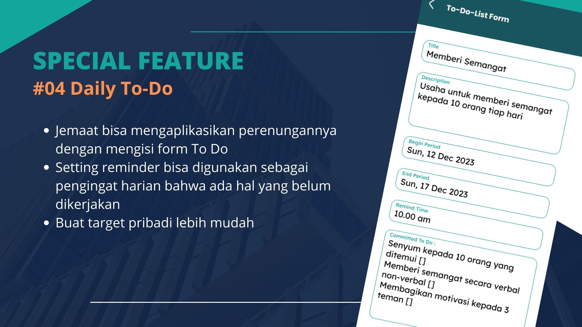  Daily To-Do Jemaat bisa mengaplikasikan perenungannya dengan mengisi form To Do