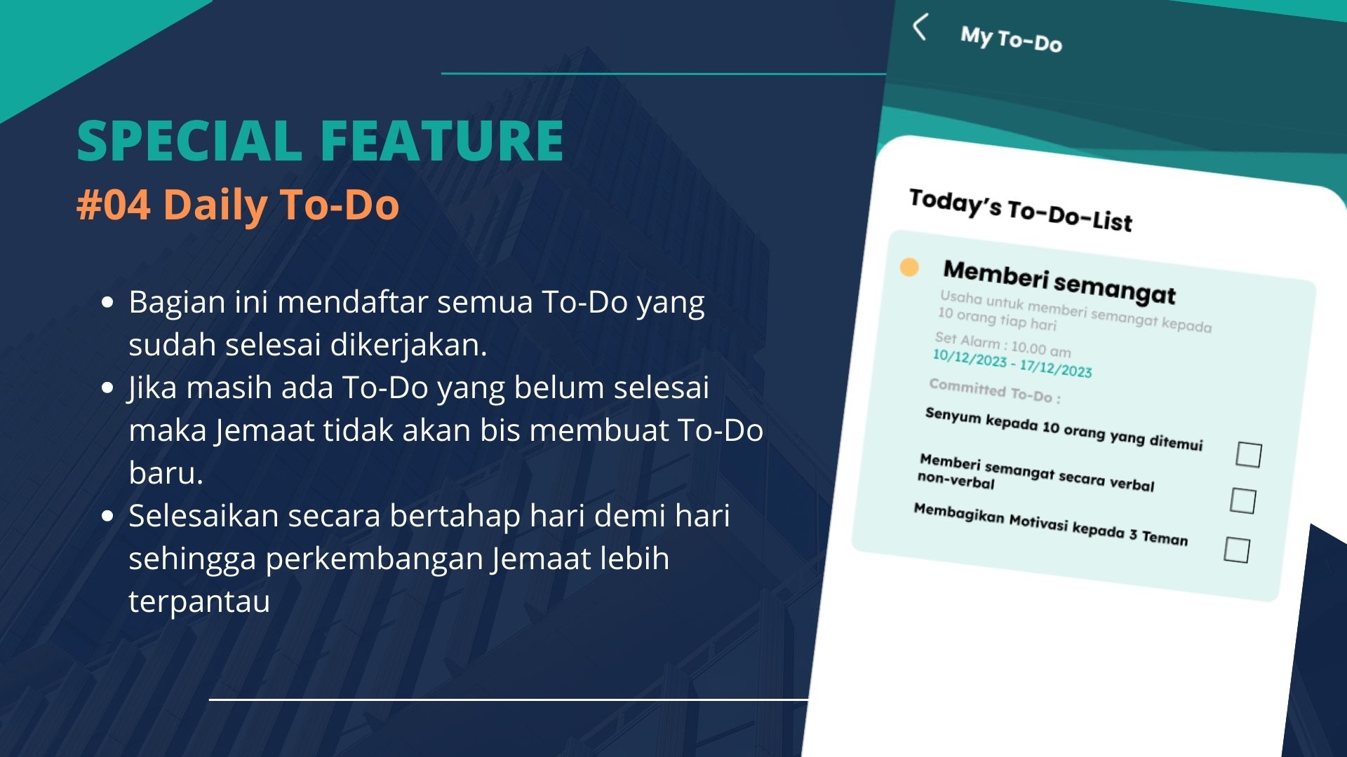  Daily To-Do Bagian ini mendaftar semua To-Do yang sudah selesai dikerjakan.